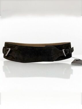 Costume National Grey Double Buckle Wide Suede Belt Size 44